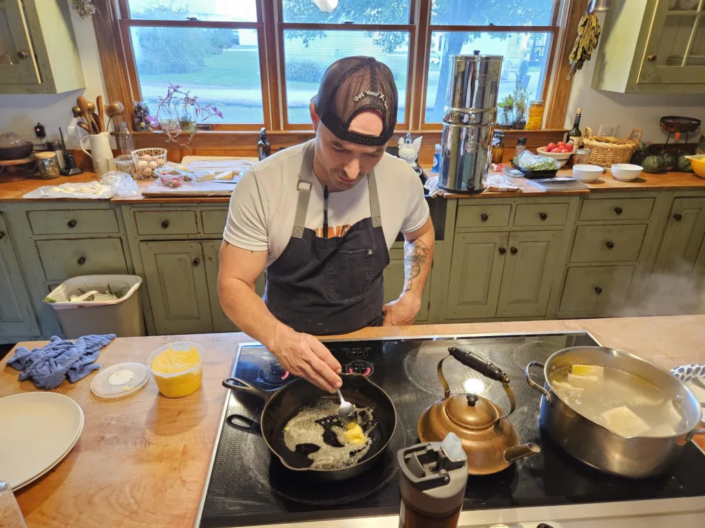 Chef David preparing ravioli for the sweetheart dinner